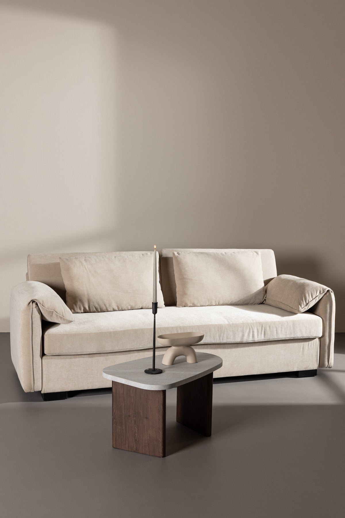 Malva 3-sits soffor beige – livsstilsbild i hemmiljö